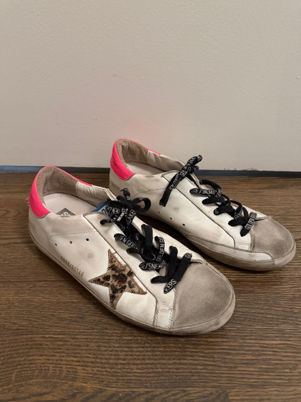 Golden Goose White Sneakers with Pink Heel and Leopard Star